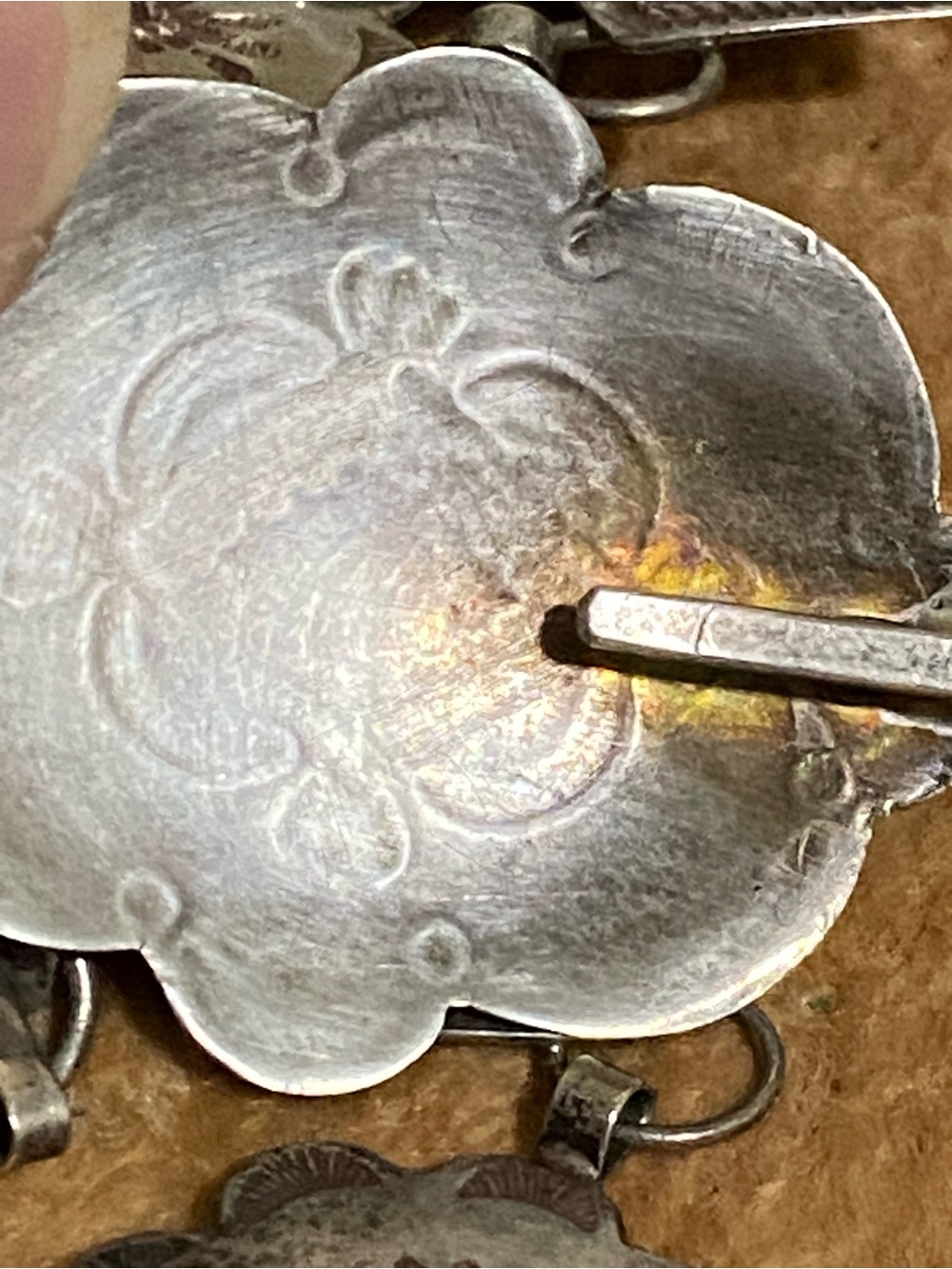1940s Navajo Unsigned 11 Concho Belt Turquoise Sterling Silver Hand Stamped 28” - Picture 8 of 8